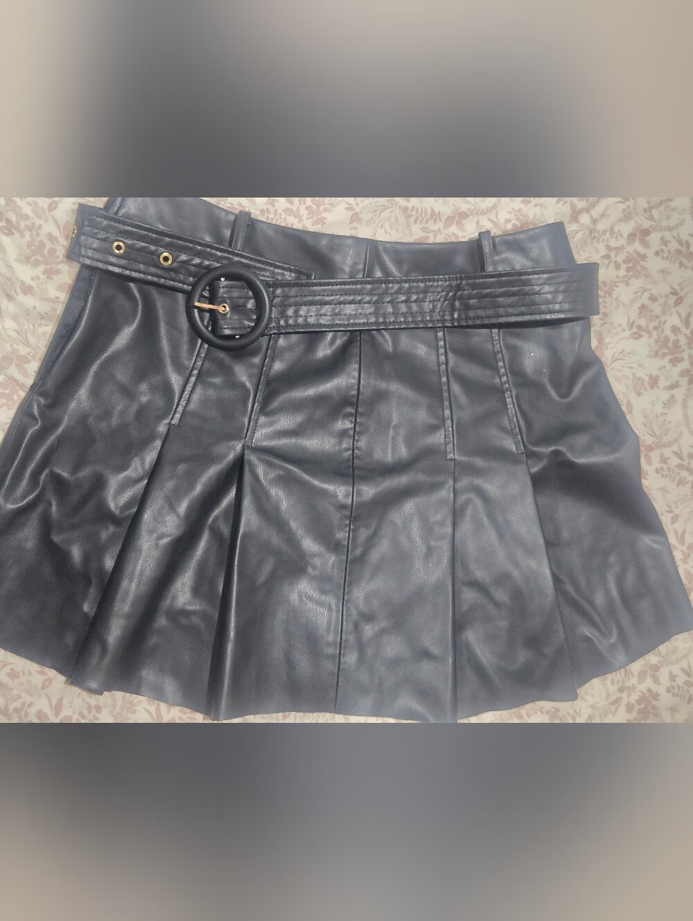 Zara Leather Pleated Mini Skirt with Belt - Black